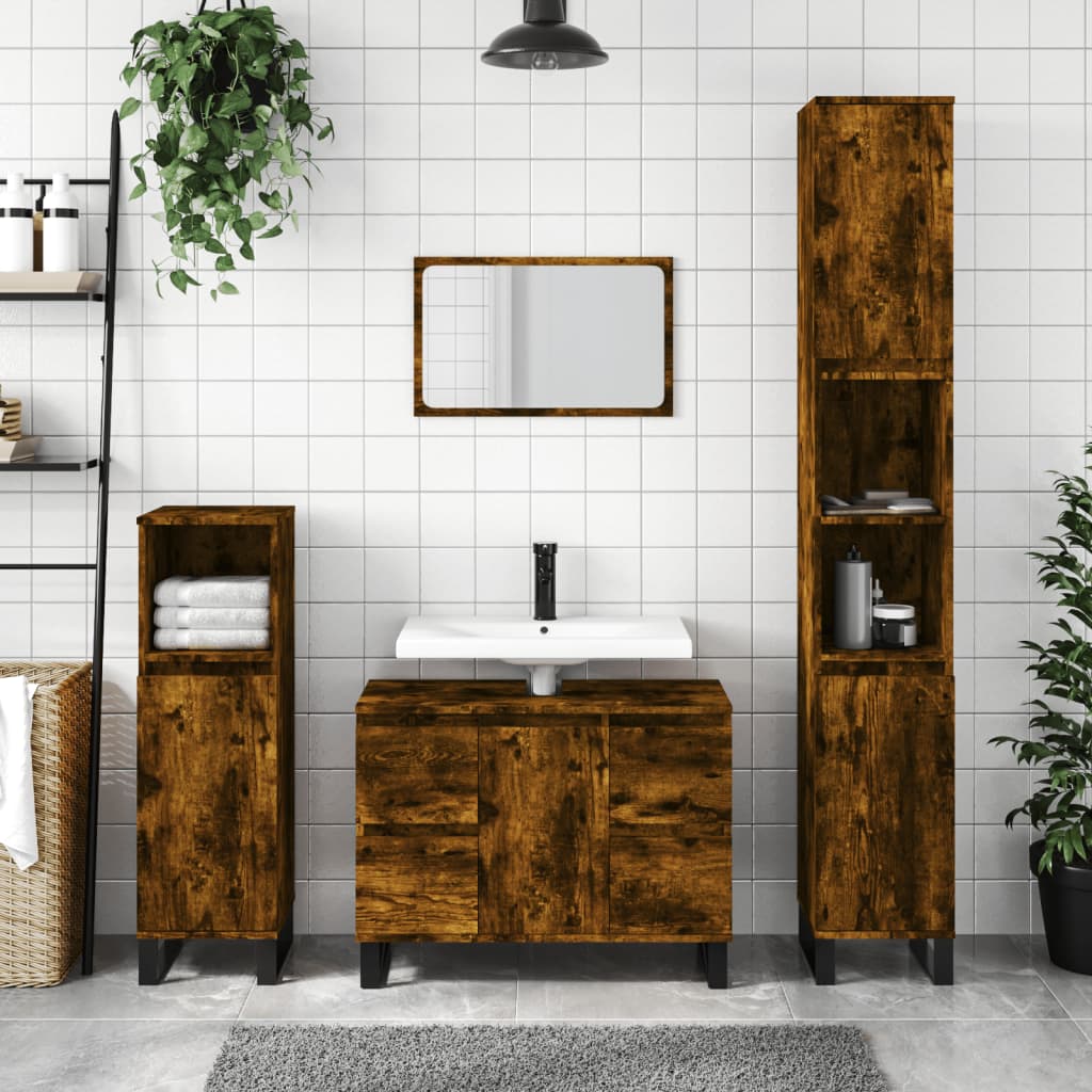 Vetonek Mueble de baño madera de ingeniería roble ahumado 80x33x60 cm