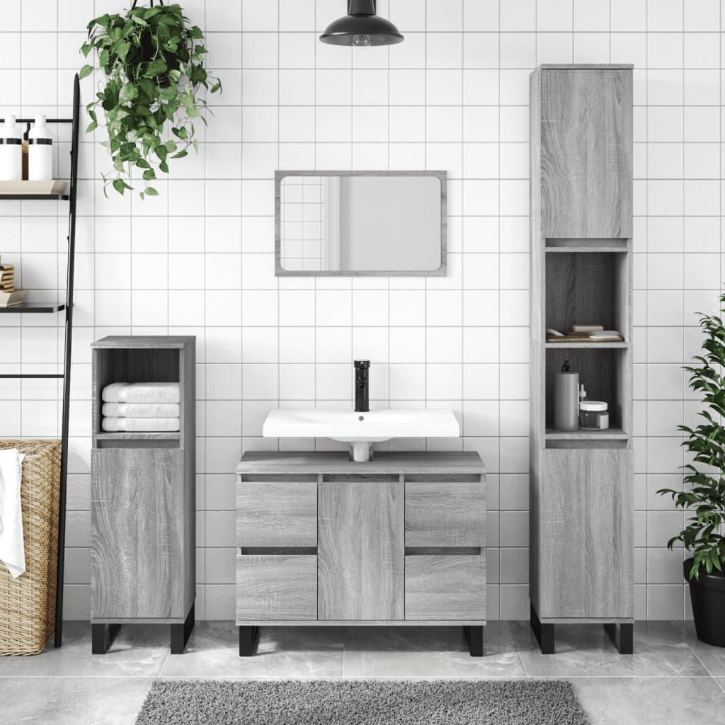 Vetonek Mueble de baño madera de ingeniería gris Sonoma 80x33x60 cm