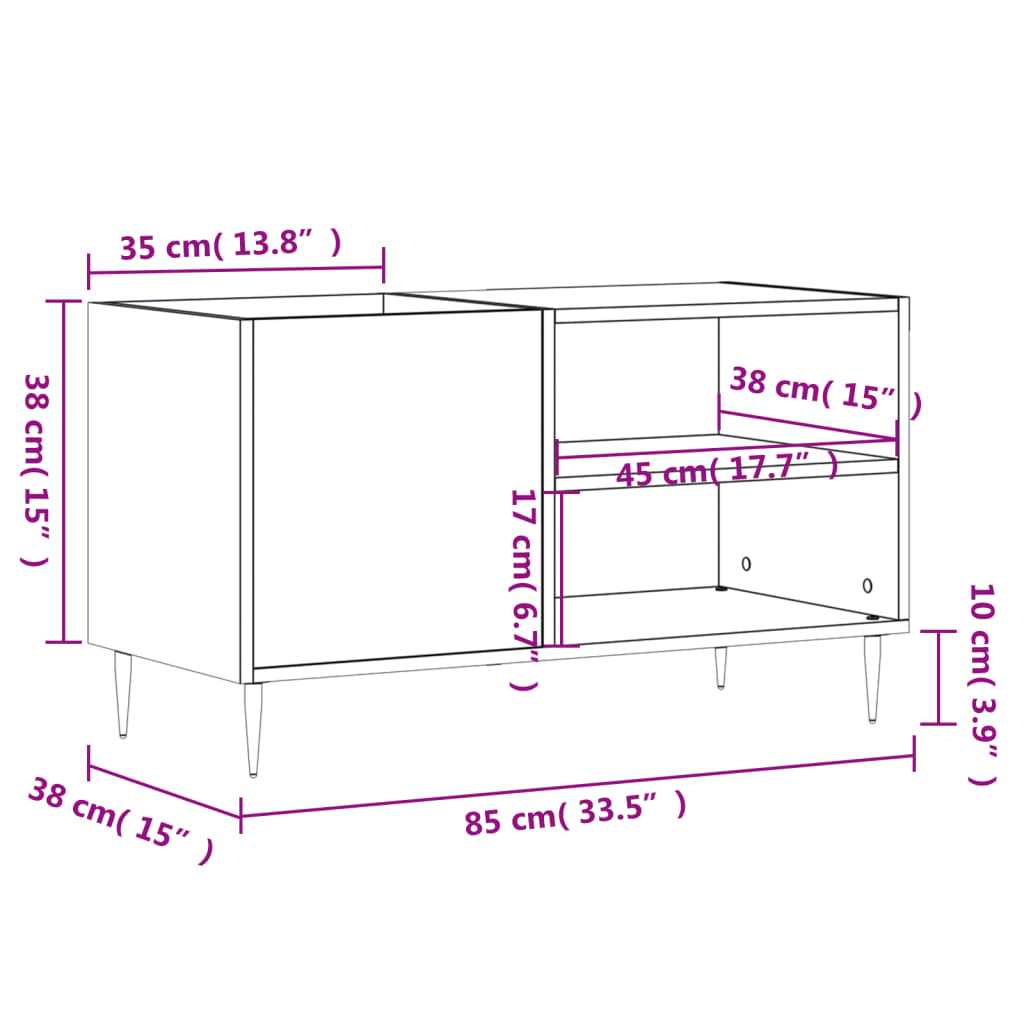 Mueble de discos madera de ingeniería gris hormigón 85x38x48 cm