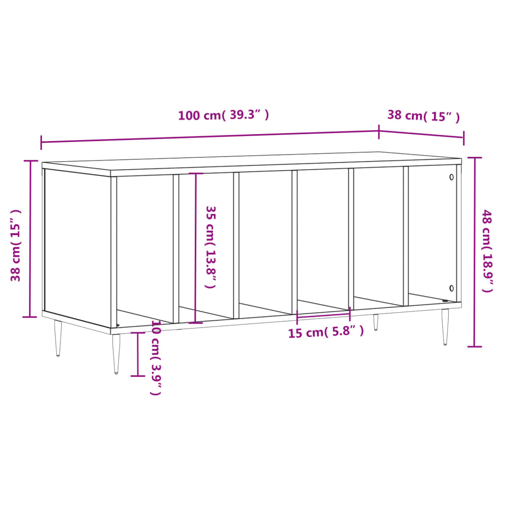 Mueble discos madera contrachapada roble ahumado 100x38x48 cm