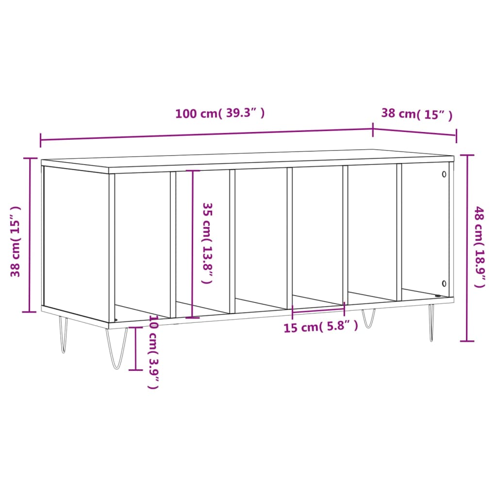 Mueble discos madera contrachapada roble ahumado 100x38x48 cm