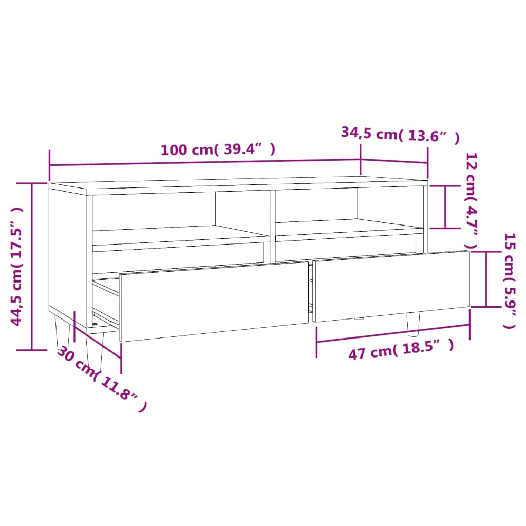 Mueble de TV madera blanco brillo 100x34,5x44,5cm vidaXL