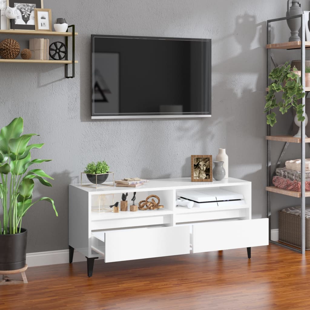 Mueble de TV madera blanco brillo 100x34,5x44,5cm