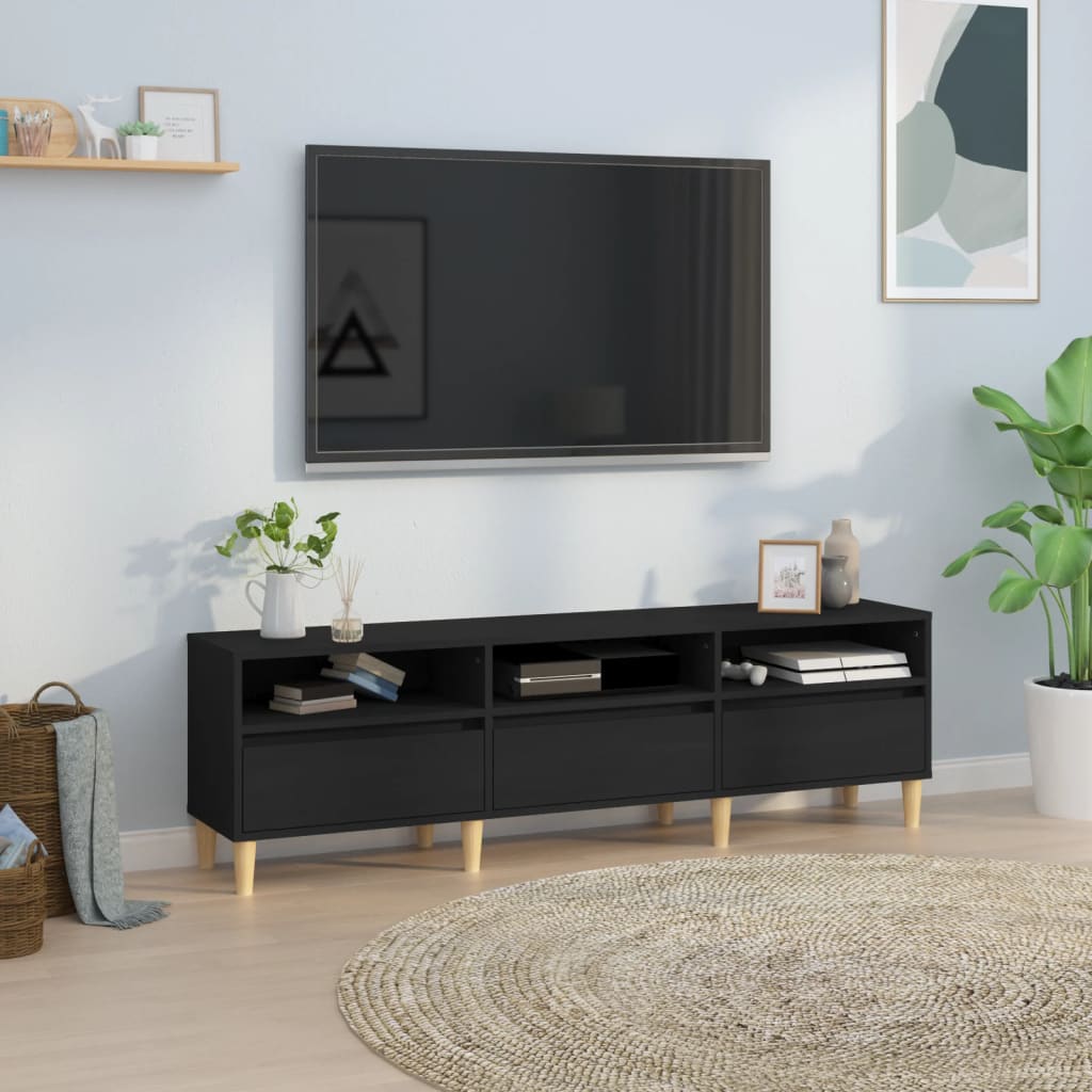 Vetonek Mueble de TV madera contrachapada negro 150x30x44,5 cm