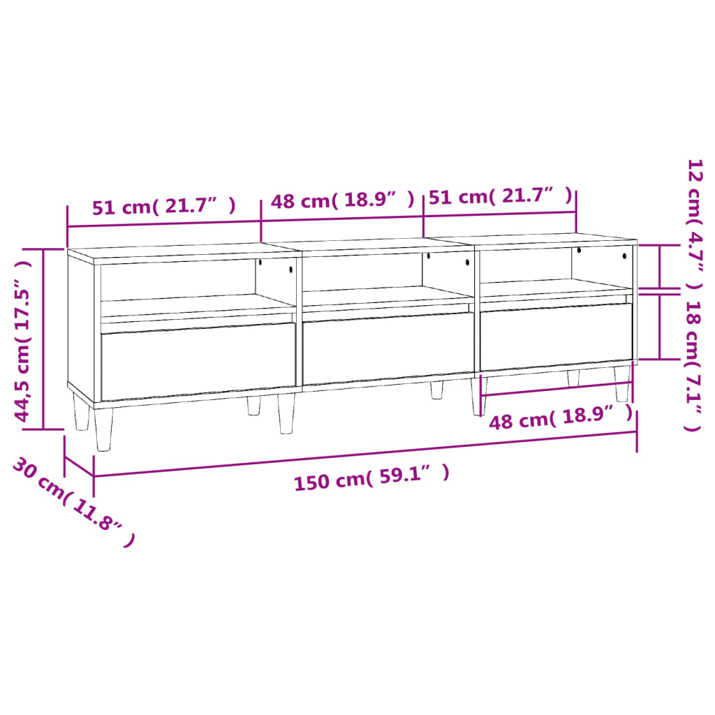 Mueble de TV madera negro 150x30x44,5 cm