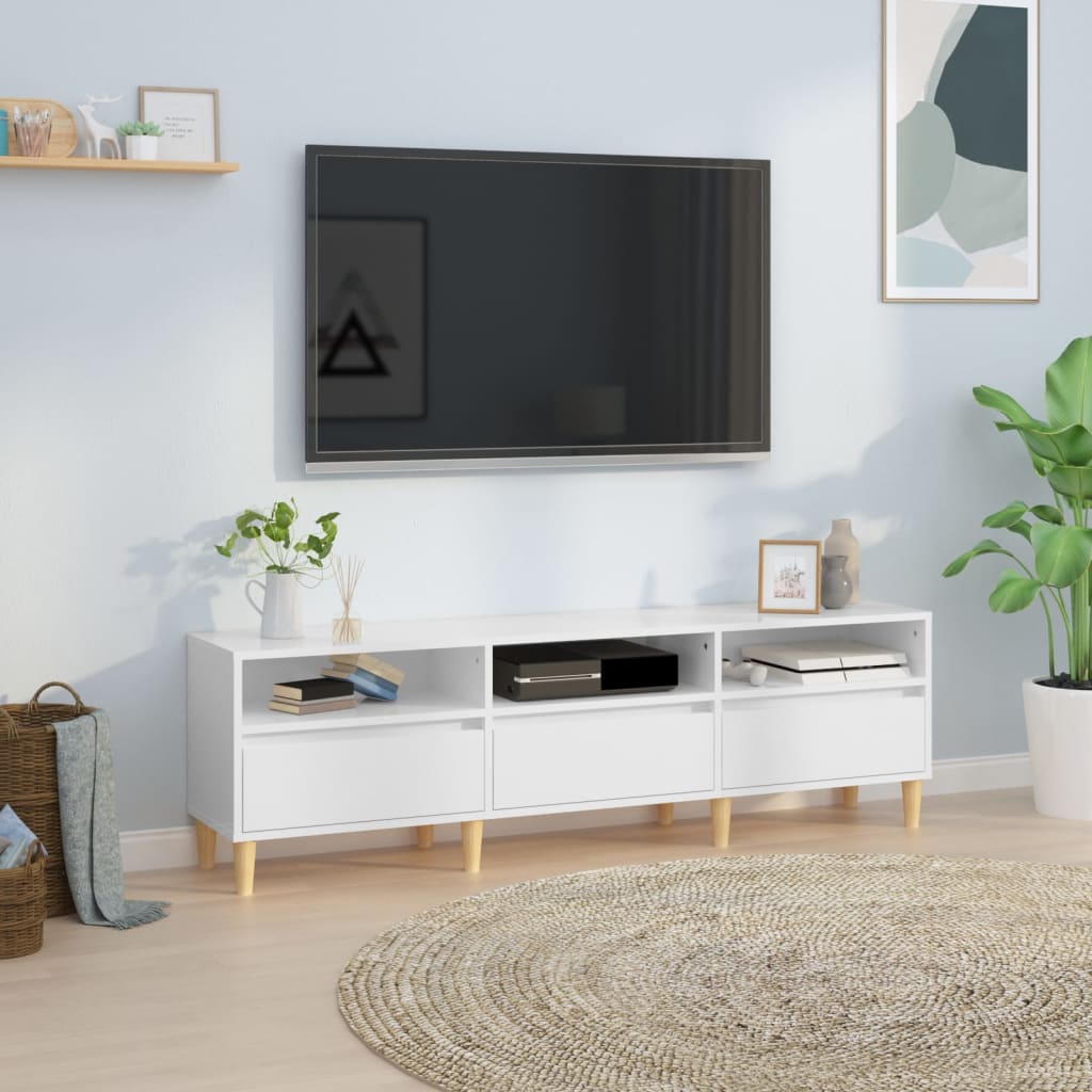 Vetonek Mueble de TV madera contrachapada blanco brillo 150x30x44,5 cm