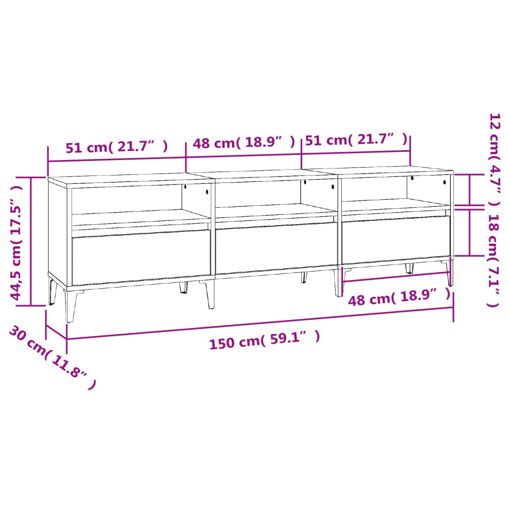 White wood tv furniture shine 150x30x44.5 cm