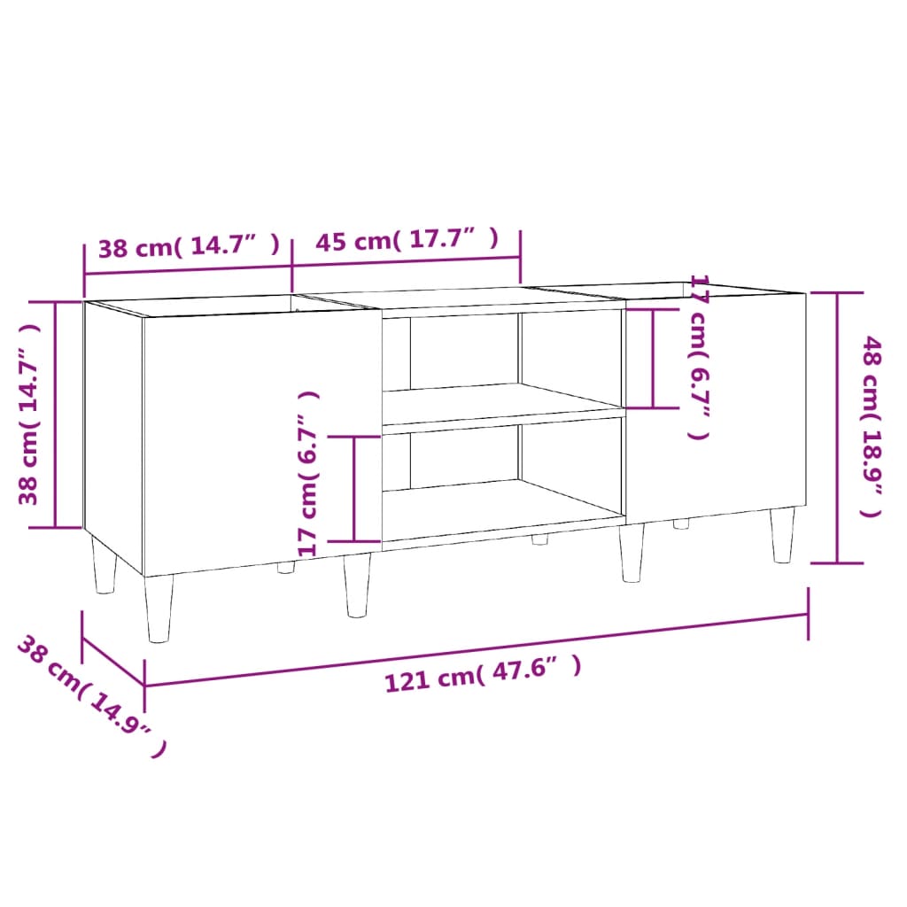 Mueble discos madera blanco brillo 121x38x48 cm vidaXL