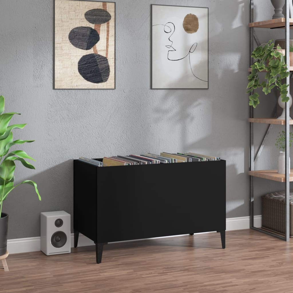 Vetonek Mueble para discos madera contrachapada negro 74,5x38x48 cm