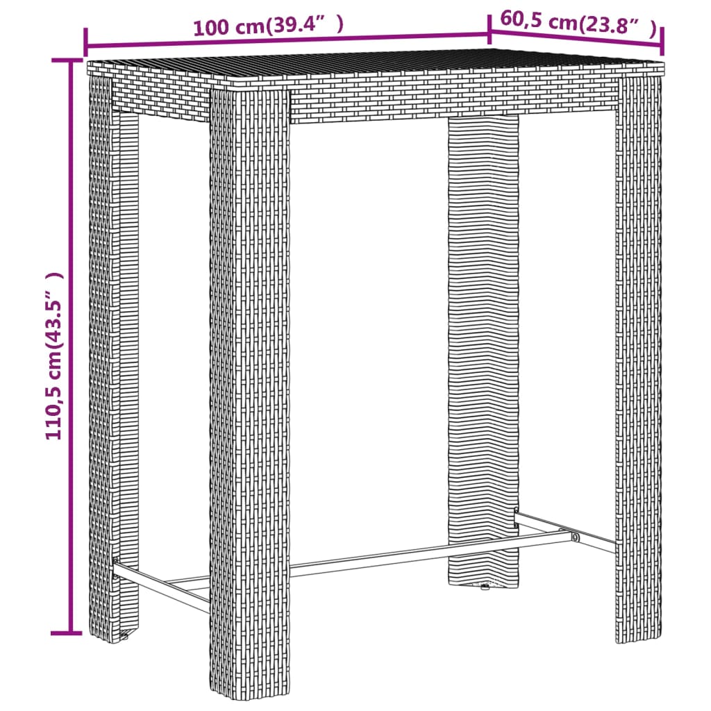 BAR TABLE AND TABURETES GARDEN 5 PCAS WOOD ACACIA RATÁN PE GRAY