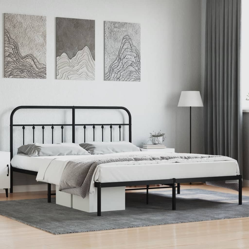 Vetonek Estructura cama sin colchón con cabecero metal negro 183x213 cm