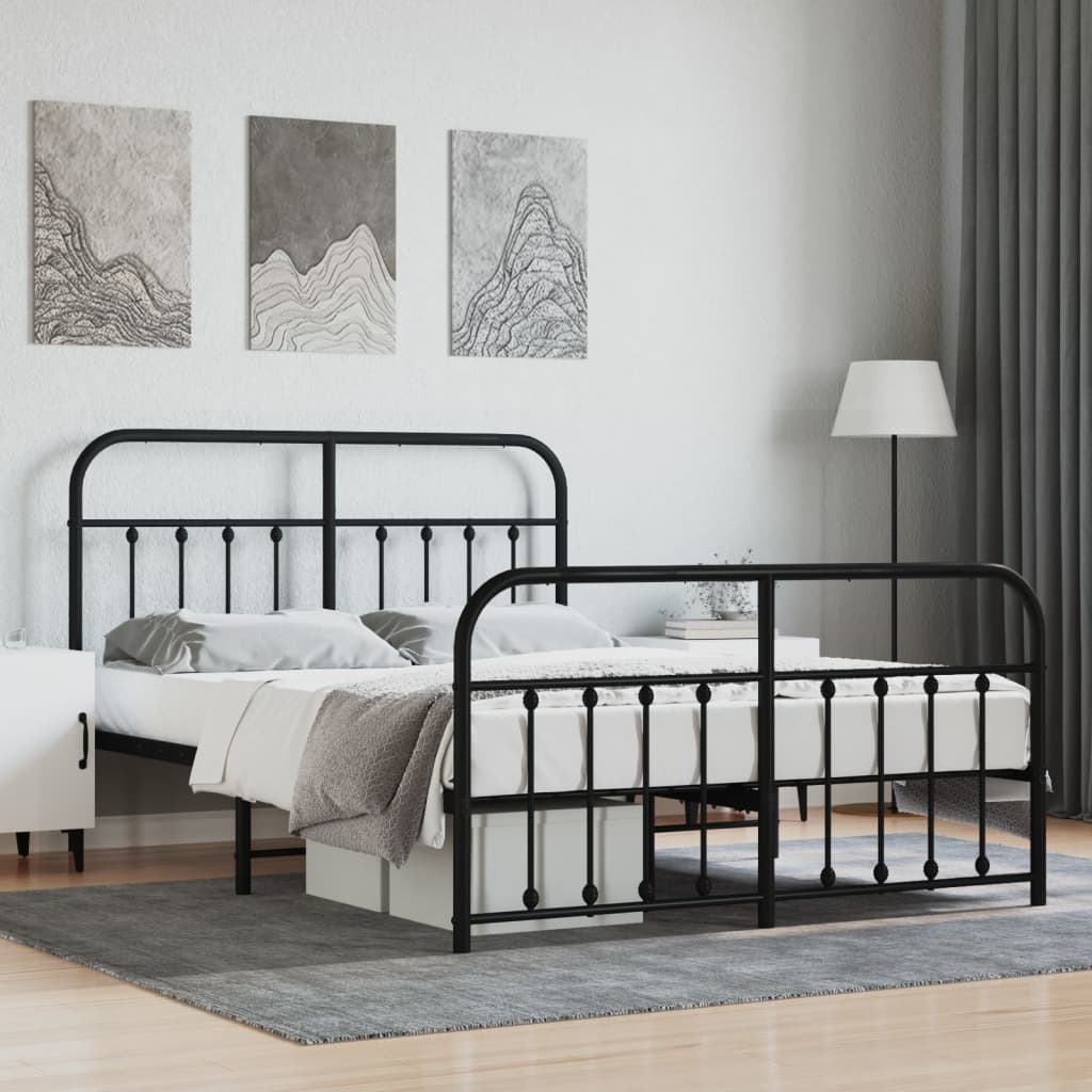 Vetonek Estructura cama sin colchón con estribo metal negro 135x190 cm