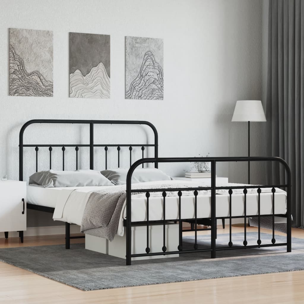 Vetonek Estructura cama sin colchón con estribo metal negro 150x200 cm