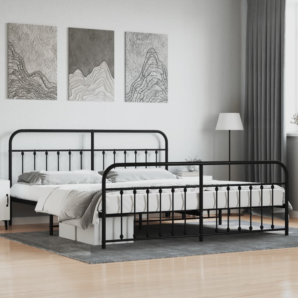 Vetonek Estructura cama sin colchón con estribo metal negro 193x203 cm