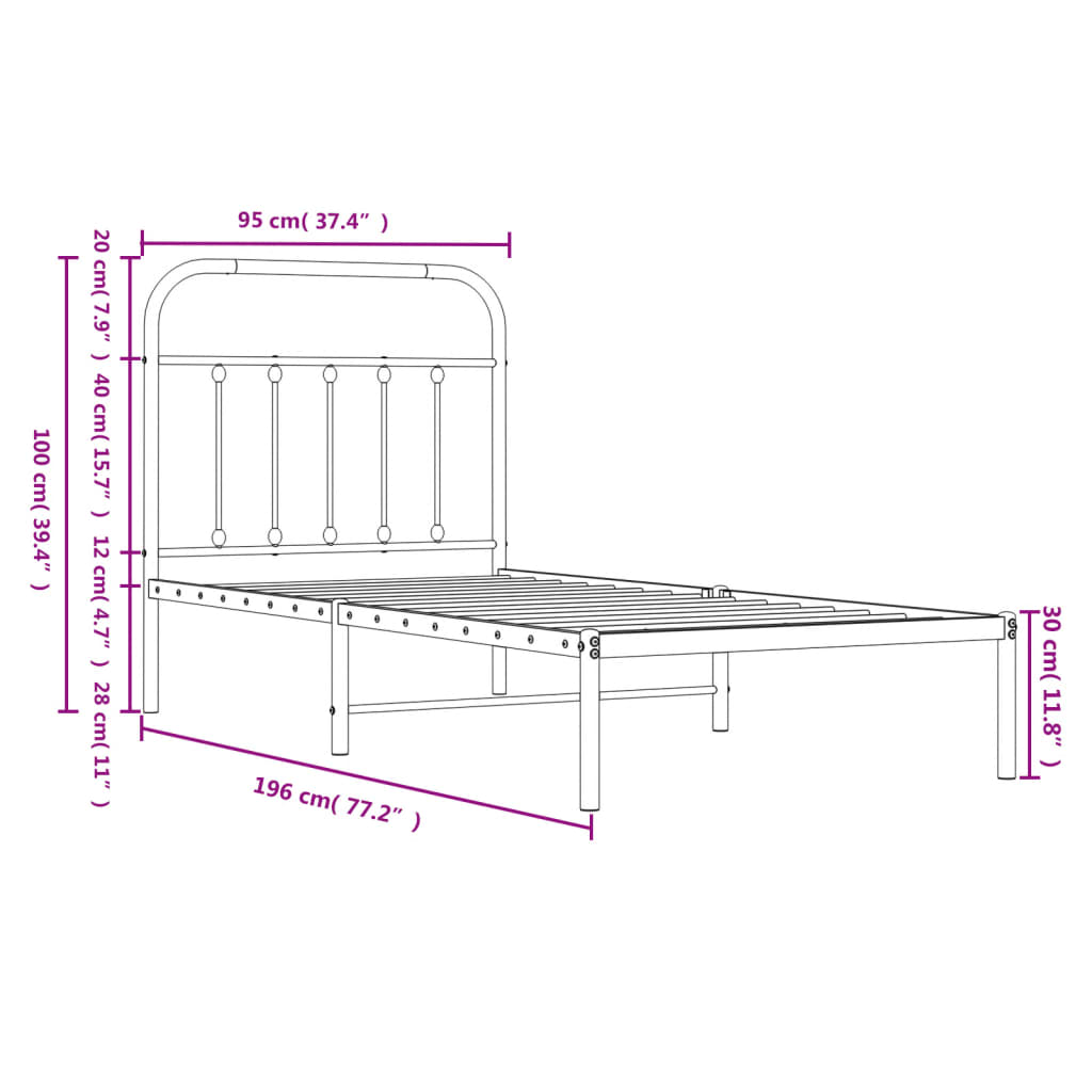 Estructura cama sin colchón con cabecero metal blanco 90x190 cm vidaXL