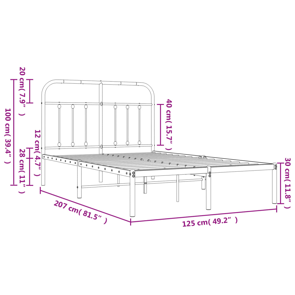 Cama sem colchão com cabeceira de metal branco 120x200cm