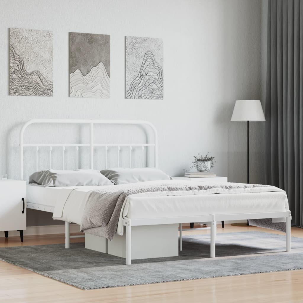 Vetonek Estructura cama sin colchón con cabecero metal blanco 135x190cm