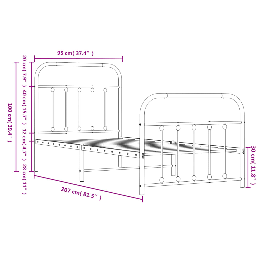 Estructura cama sin colchón con estribo metal blanco 90x200 cm vidaXL