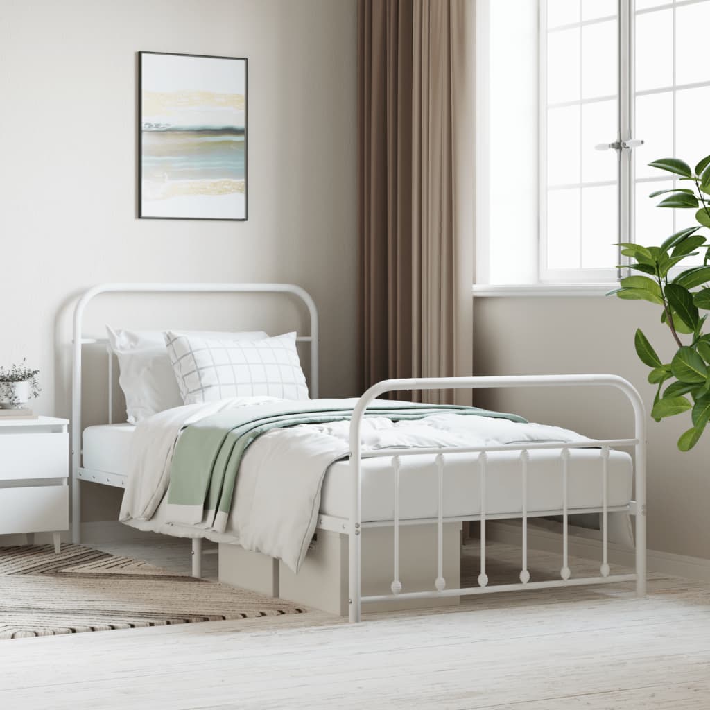 Vetonek Estructura cama sin colchón con estribo metal blanco 107x203 cm