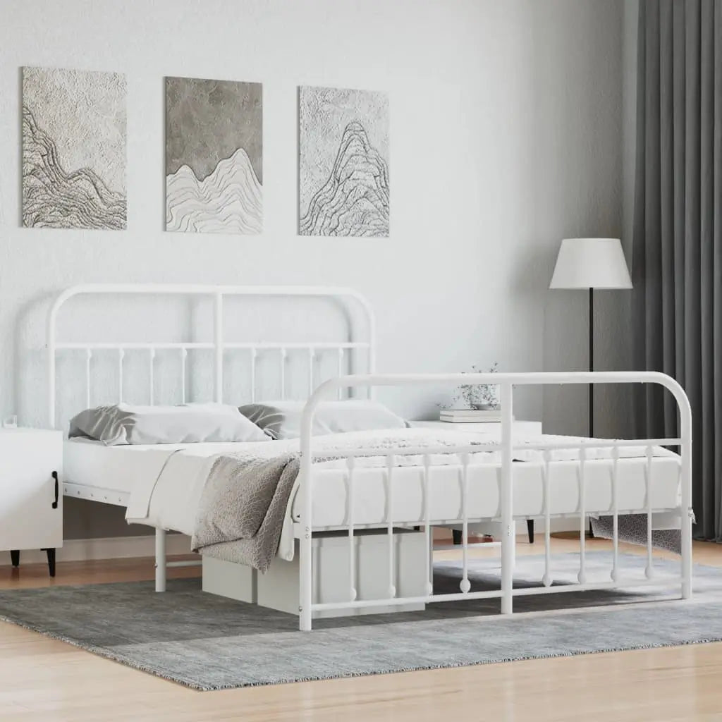 Vetonek Estructura cama sin colchón con estribo metal blanco 135x190 cm