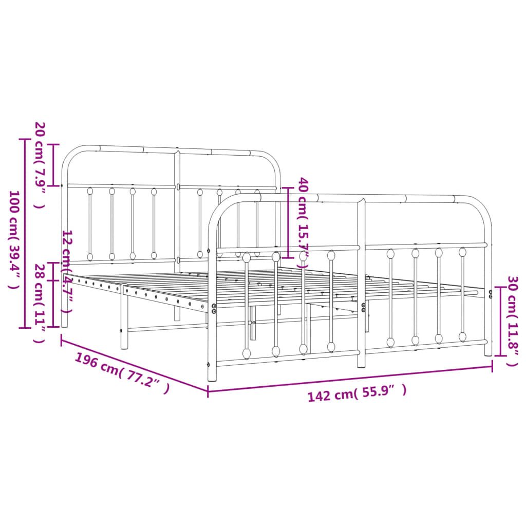 Lit sans matelas avec étrier en métal blanc 135x190 cm