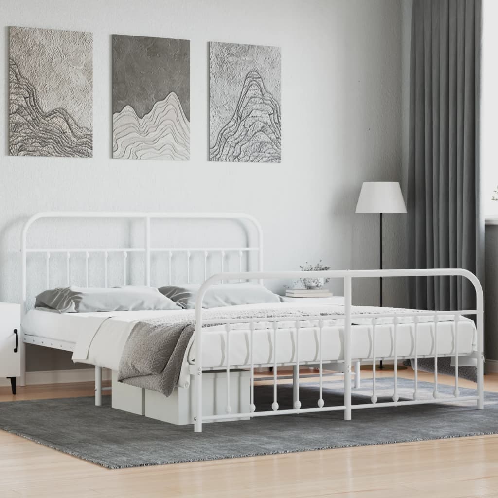 Vetonek Estructura cama sin colchón con estribo metal blanco 160x200 cm