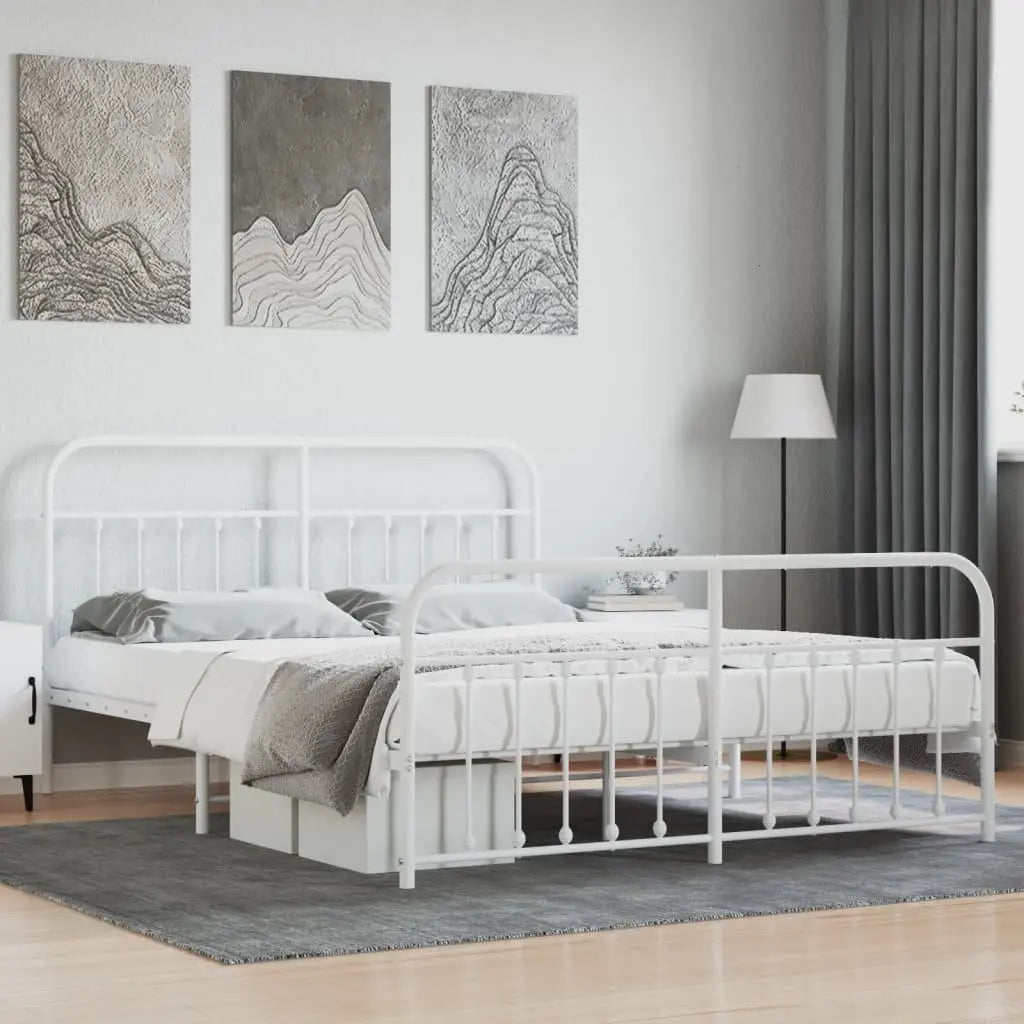 Vetonek Estructura cama sin colchón con estribo metal blanco 183x213 cm