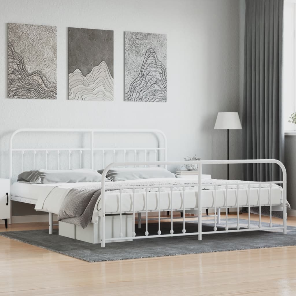 Vetonek Estructura cama sin colchón con estribo metal blanco 200x200 cm