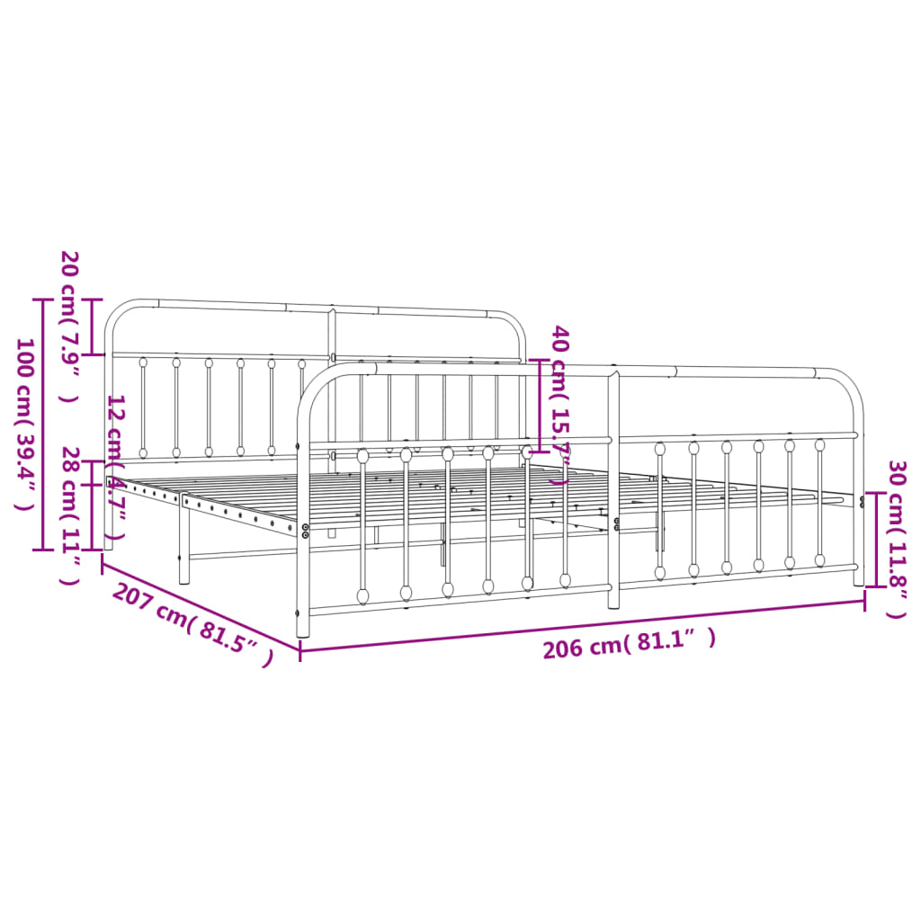 Estructura cama sin colchón con estribo metal blanco 200x200 cm