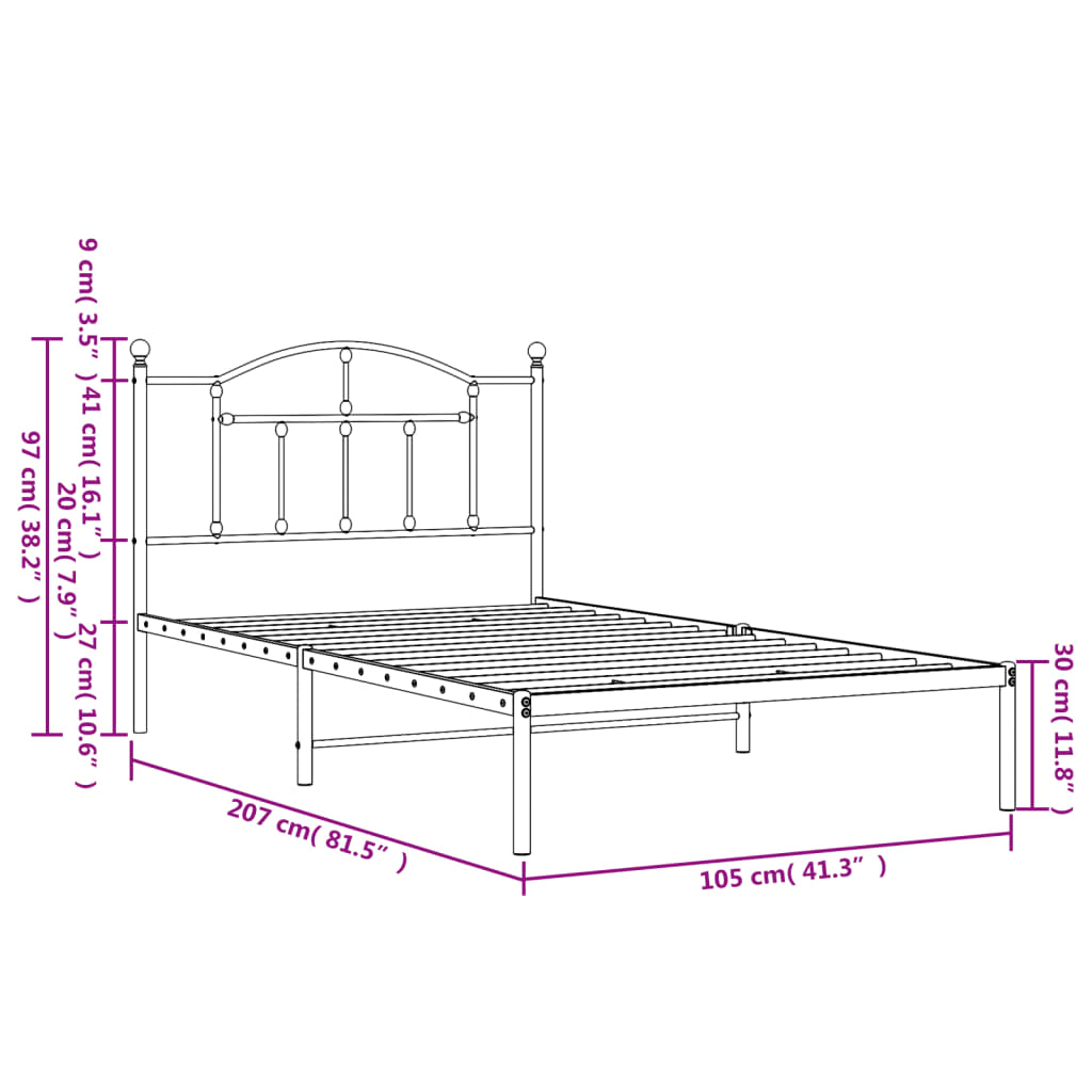 Bed Black Black Boot Structure 100x200 cm