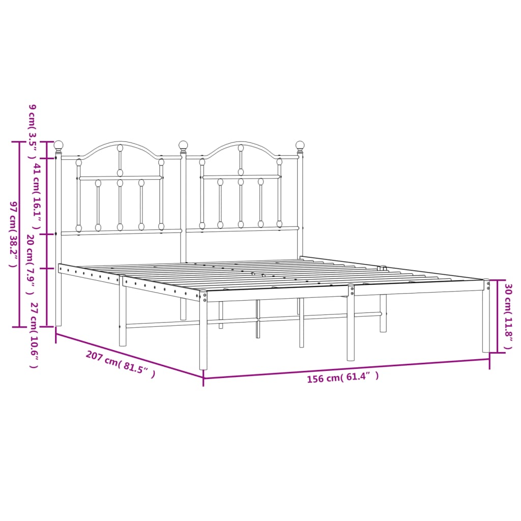 Cama sem preto com cabeceira de metal preto 150x200 cm