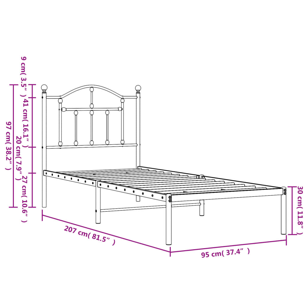 Estructura cama sin colchón con cabecero metal blanco 90x200 cm