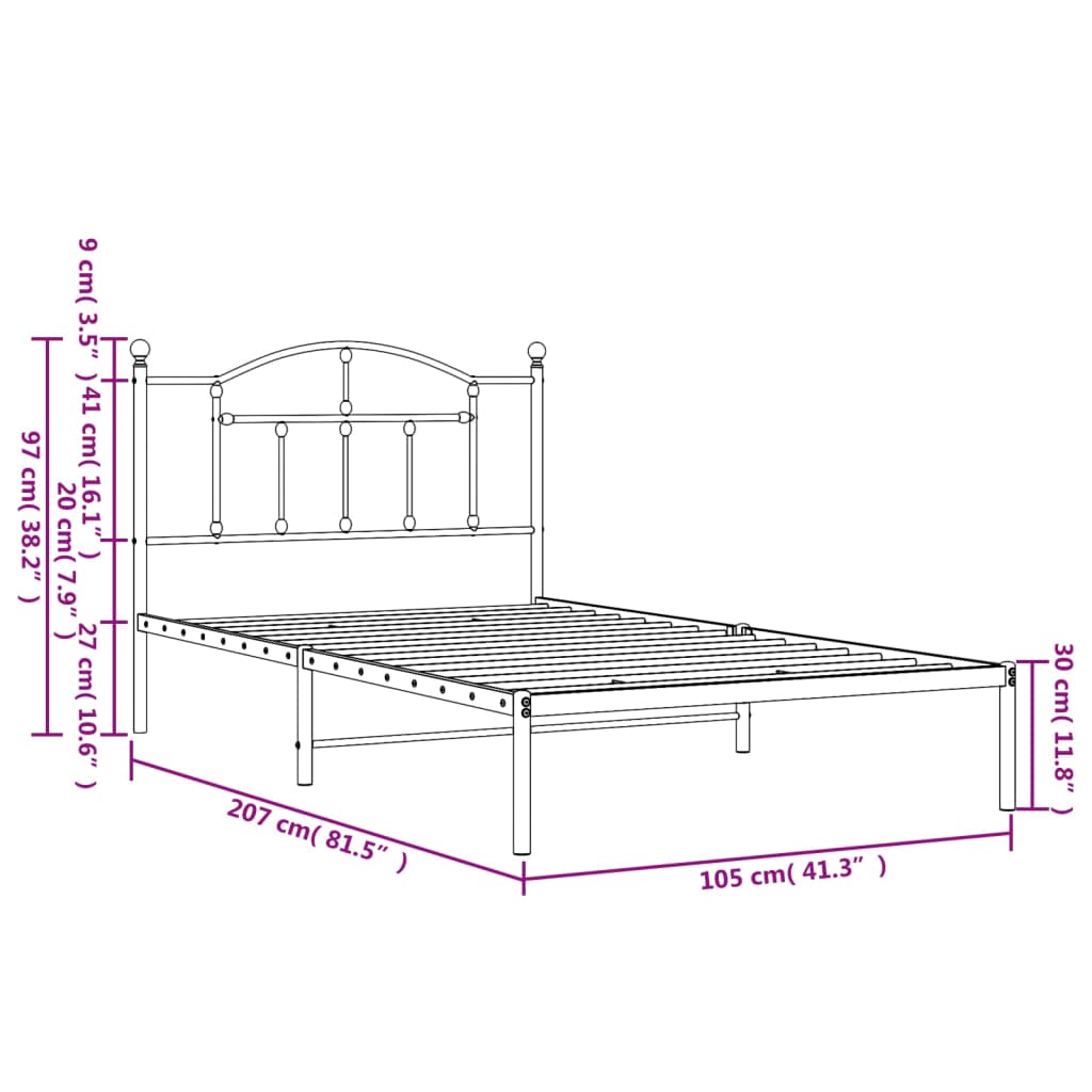 Estructura cama sin colchón con cabecero metal blanco 100x200cm