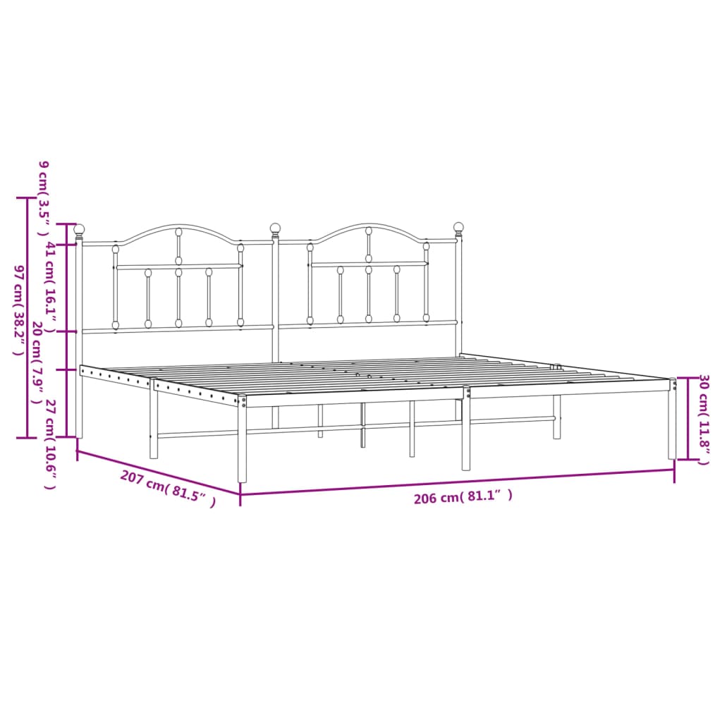 Estructura cama sin colchón con cabecero metal blanco 200x200cm