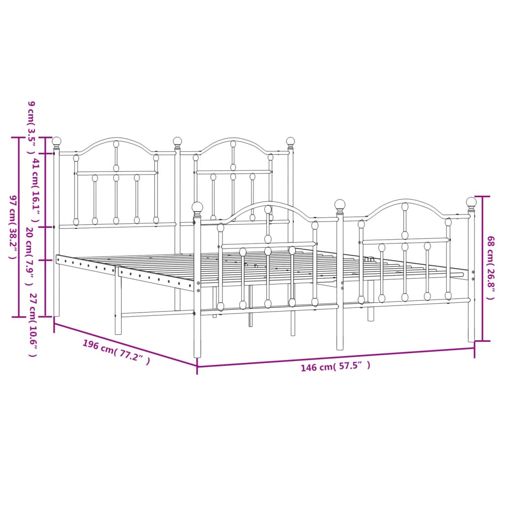 Estructura cama sin colchón con estribo metal blanco 140x190 cm