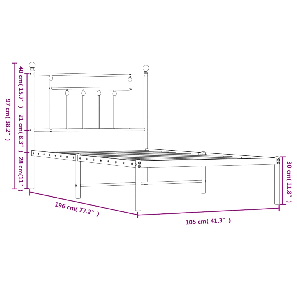 Estructura cama sin colchón con cabecero metal negro 100x190 cm