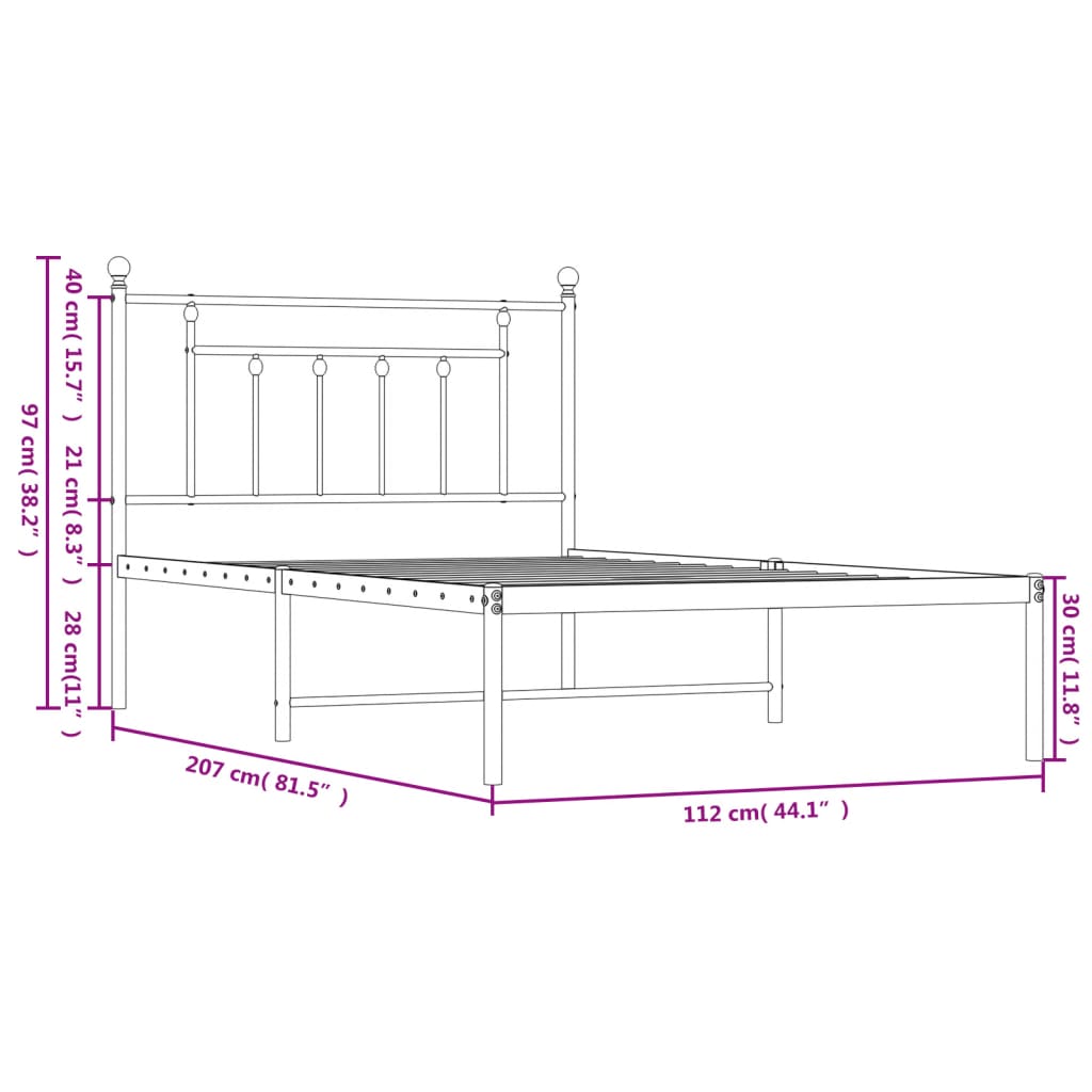 Estructura cama sin colchón con cabecero metal negro 107x203 cm