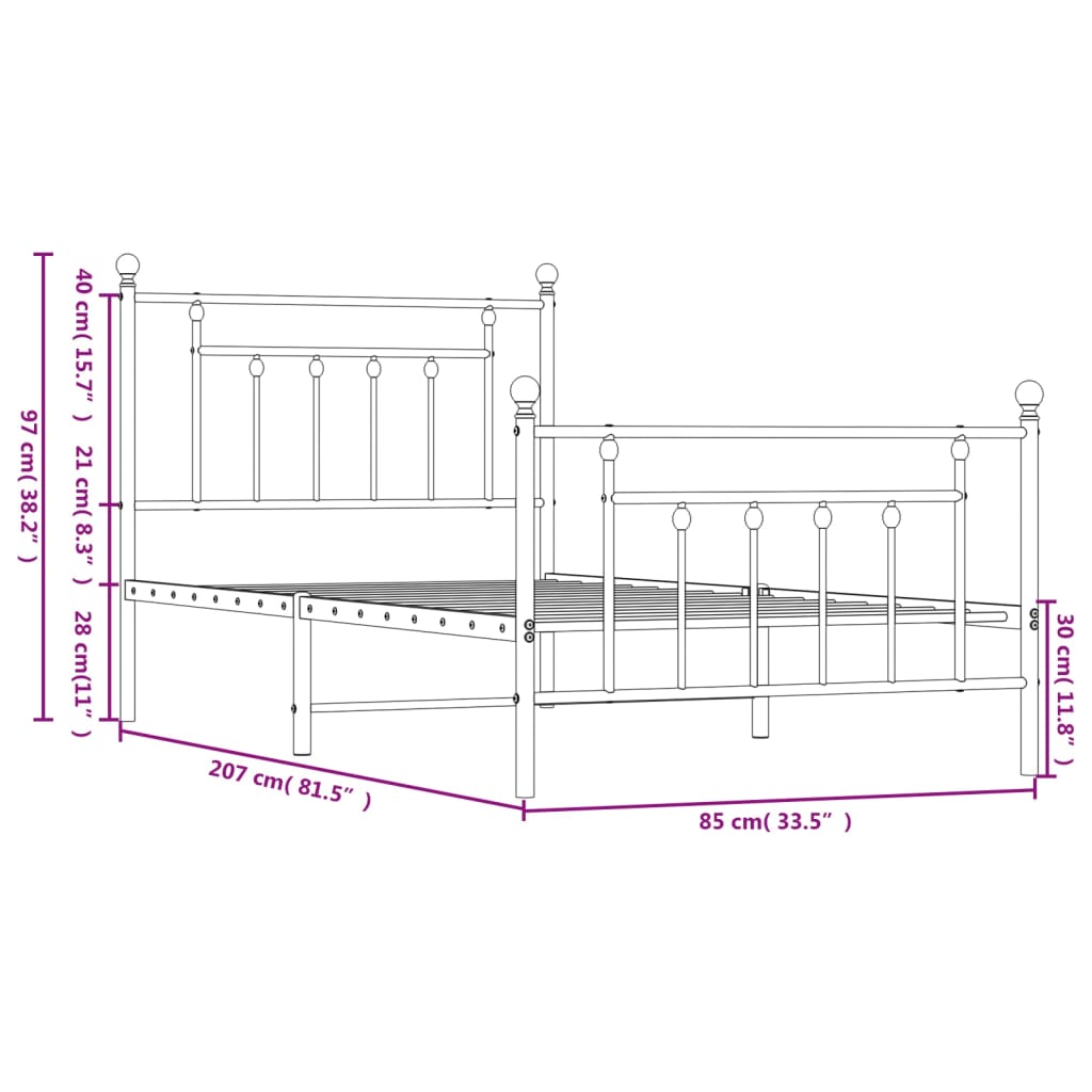 Bett ohne Matratzenbett mit schwarzem Metall 80x200 cm