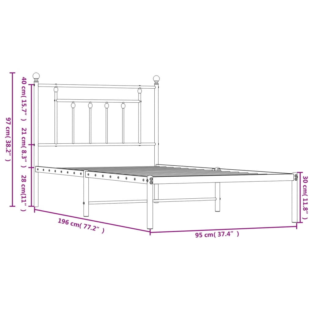 Llit sense matalàs amb capçal de metall blanc de 90x190 cm