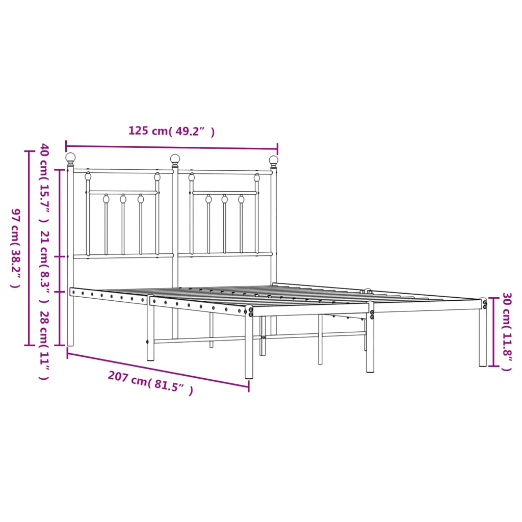 Estructura cama sin colchón con cabecero metal blanco 120x200cm