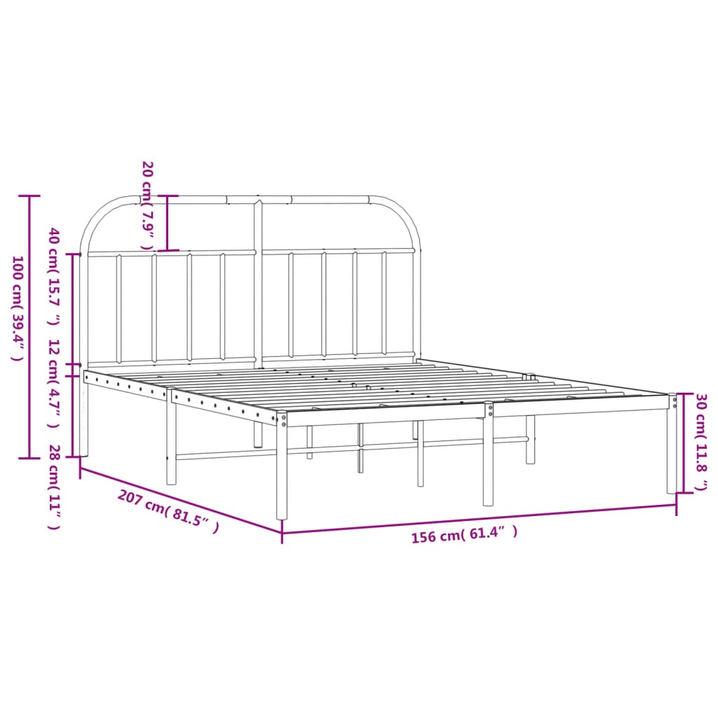 Estructura cama sin colchón con cabecero metal negro 150x200 cm