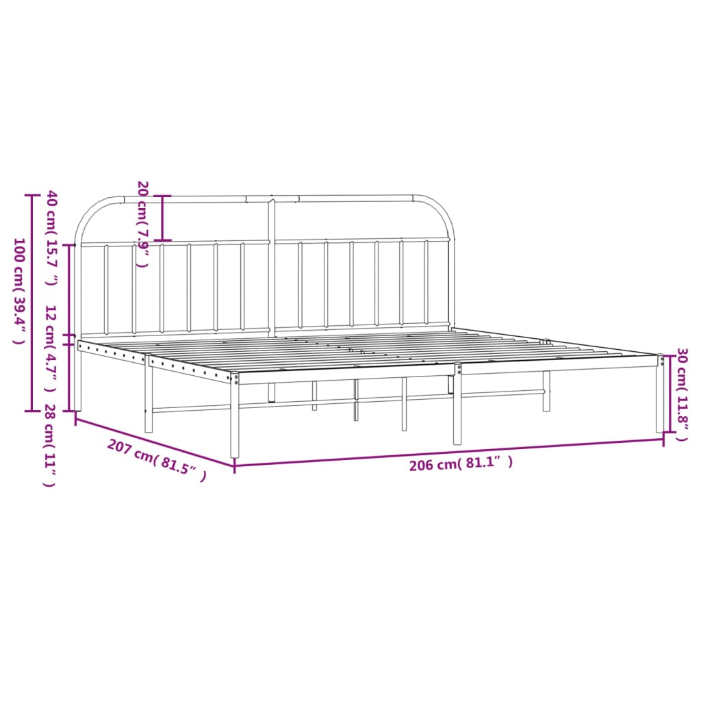 Bed Black Metal Boot Structure 200x200 cm