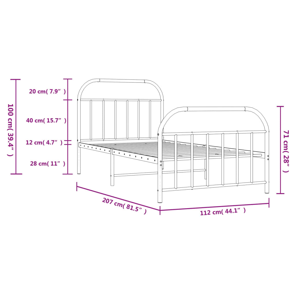 Estructura cama sin colchón con estribo metal negro 107x203 cm