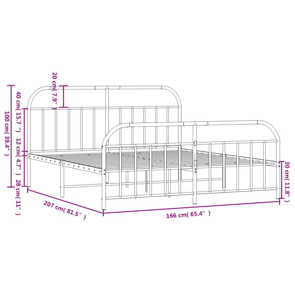 Estructura cama sin colchón con estribo metal negro 160x200 cm