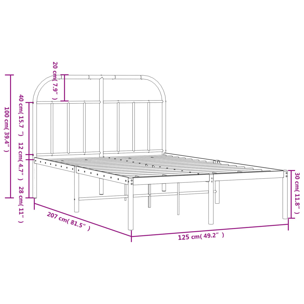 Cama sem colchão com cabeceira de metal branco 120x200cm