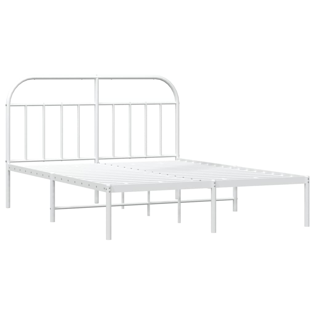 Bed without mattress with white metal headboard 160x200cm