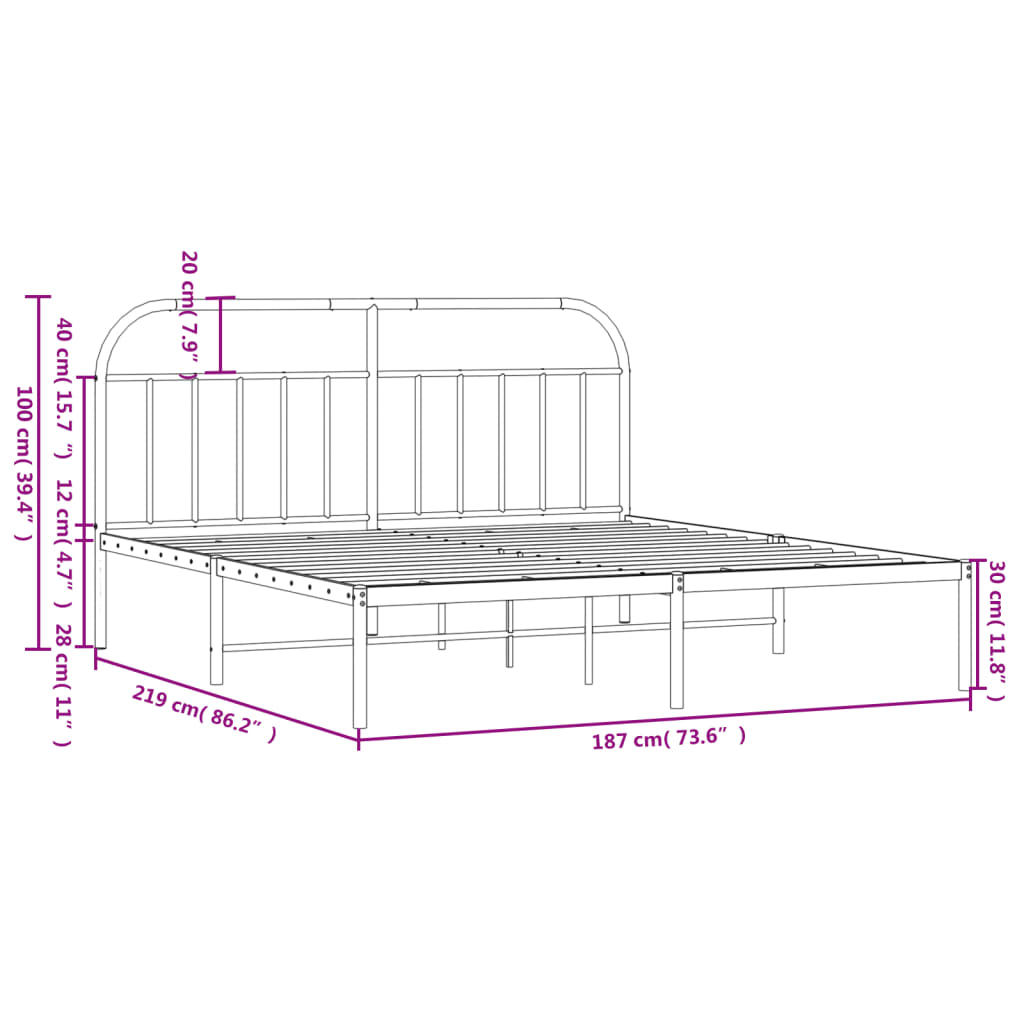 Estructura cama sin colchón con cabecero metal blanco 183x213cm