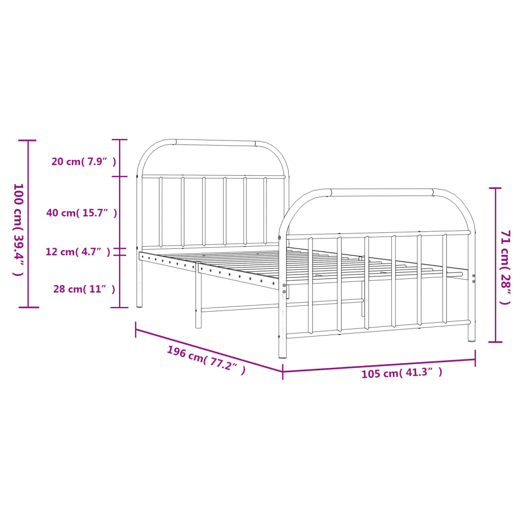 Estructura cama sin colchón con estribo metal blanco 100x190 cm