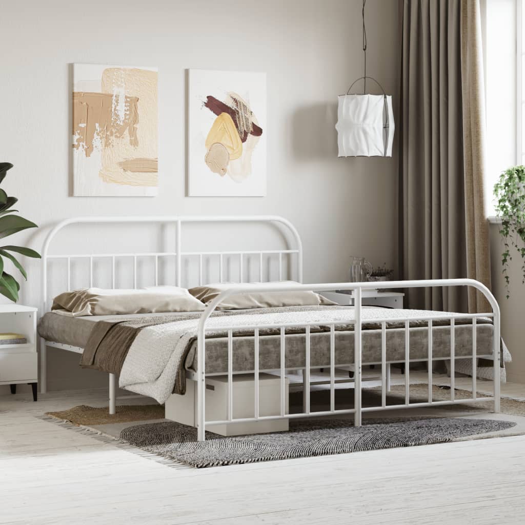 Vetonek Estructura cama sin colchón con estribo metal blanco 183x213 cm