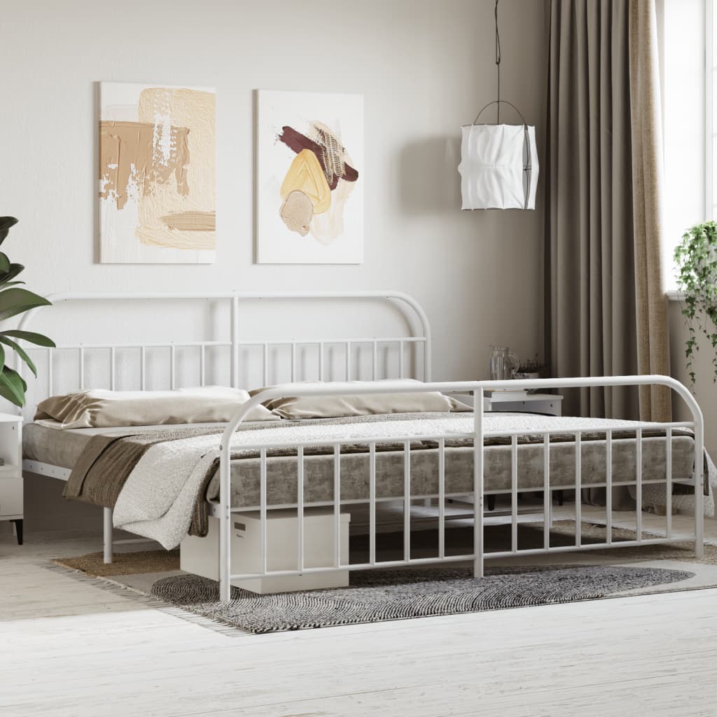 Vetonek Estructura cama sin colchón con estribo metal blanco 200x200 cm